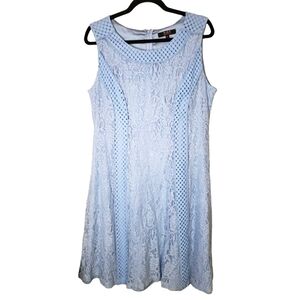 Alex Marie Blue Sleeveless  Dress Lace Embroidered A-Line Back Zip Lined Size 14